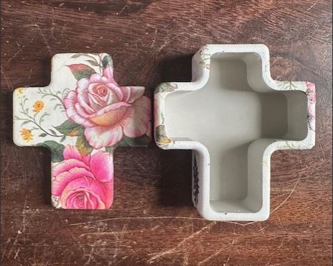 Concrete Rose Cross jewelry / trinket box
