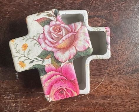 Concrete Rose Cross jewelry / trinket box